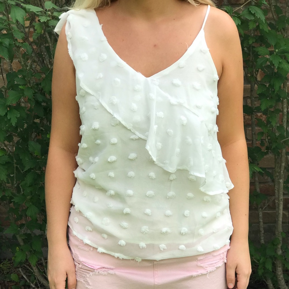 Dainty White Pompom Vince Camuto Top